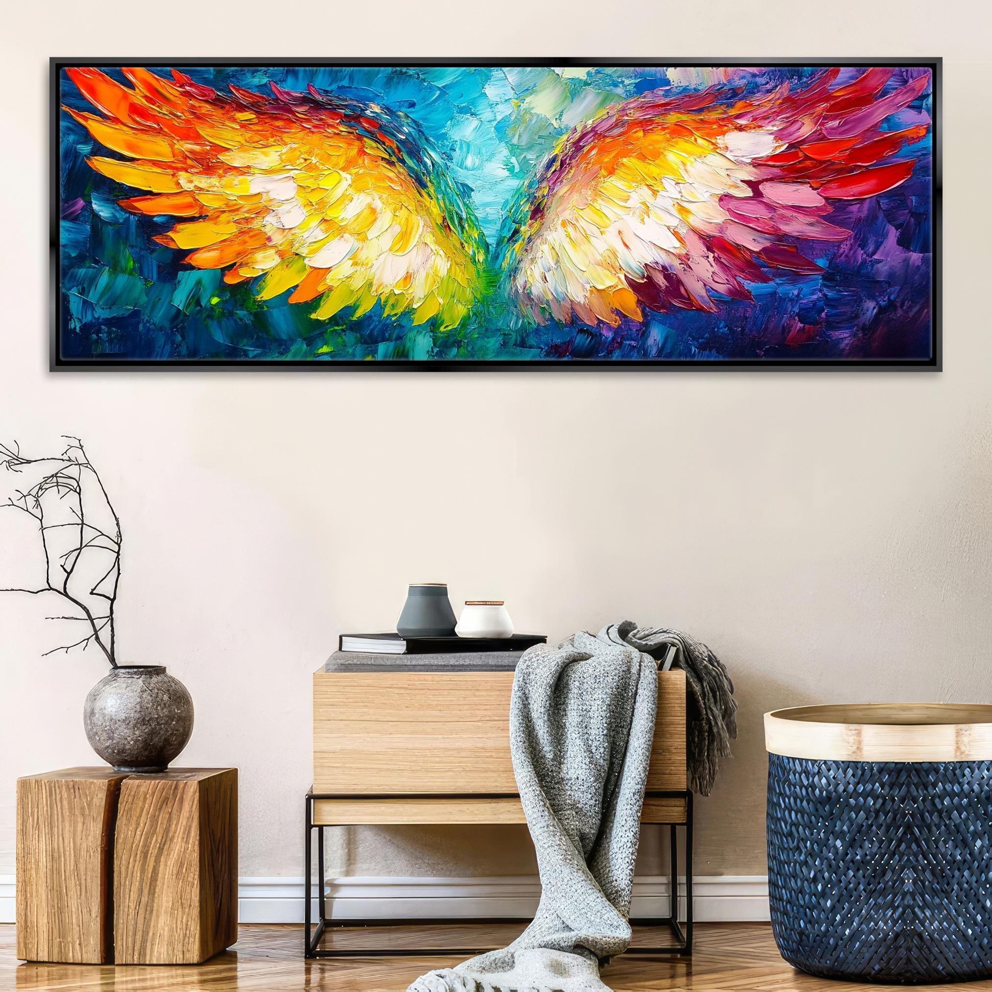 Angel Wings Wall Art - Panoramic Gallery Wrapped Canvas | Framed or Unframed Large Spiritual Decor