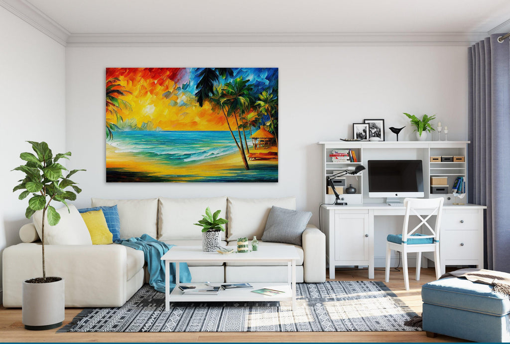 Tropical Beach Canvas Print – Vibrant Nautical Oil Painting | Gallery Ready Wall Art