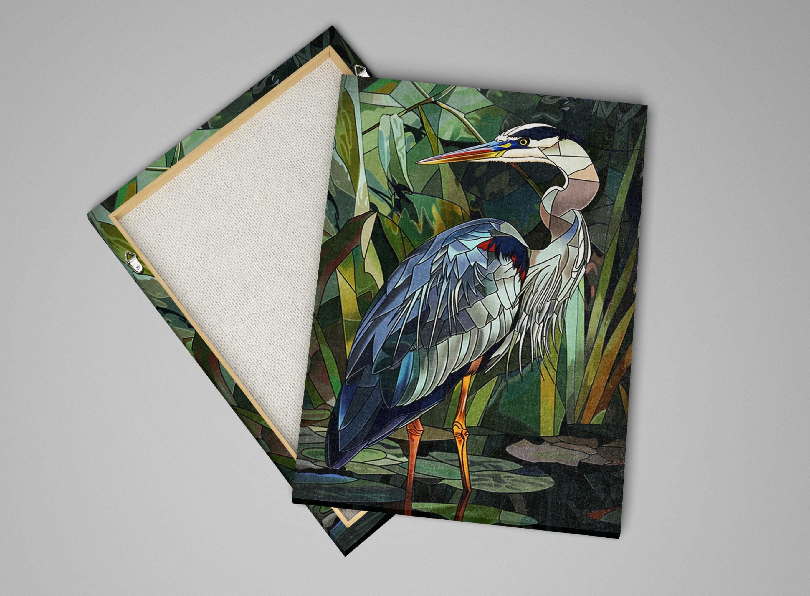 Blue Heron Wall Art – Large Canvas Art | Stained Glass Canvas, Gallery Wrapped Print