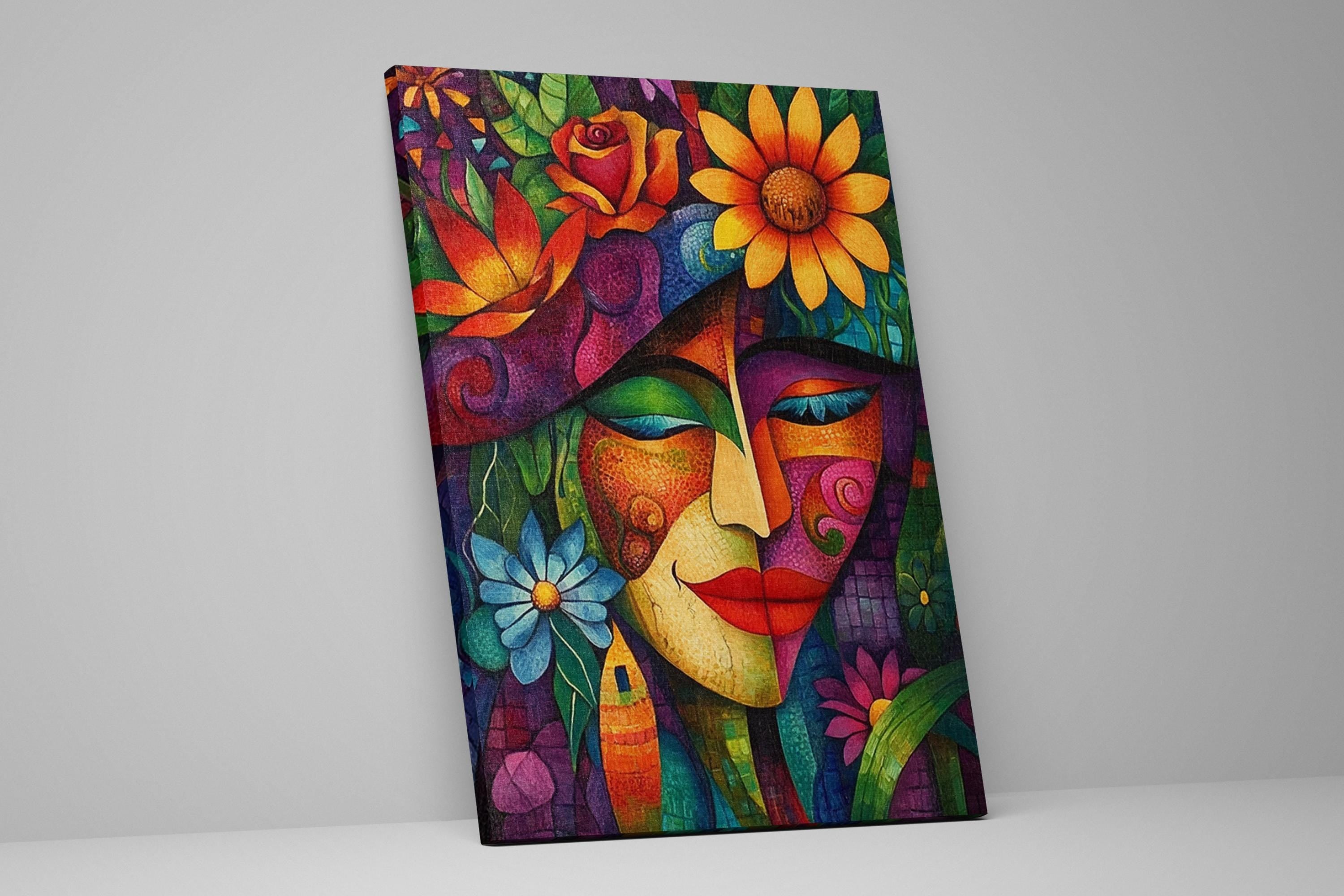 a painting of a woman's face surrounded by flowers