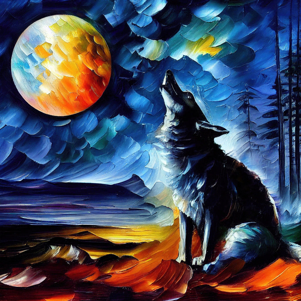 Wolf Canvas Print - Vibrant Howling Wolf Art on Wood Frame Canvas