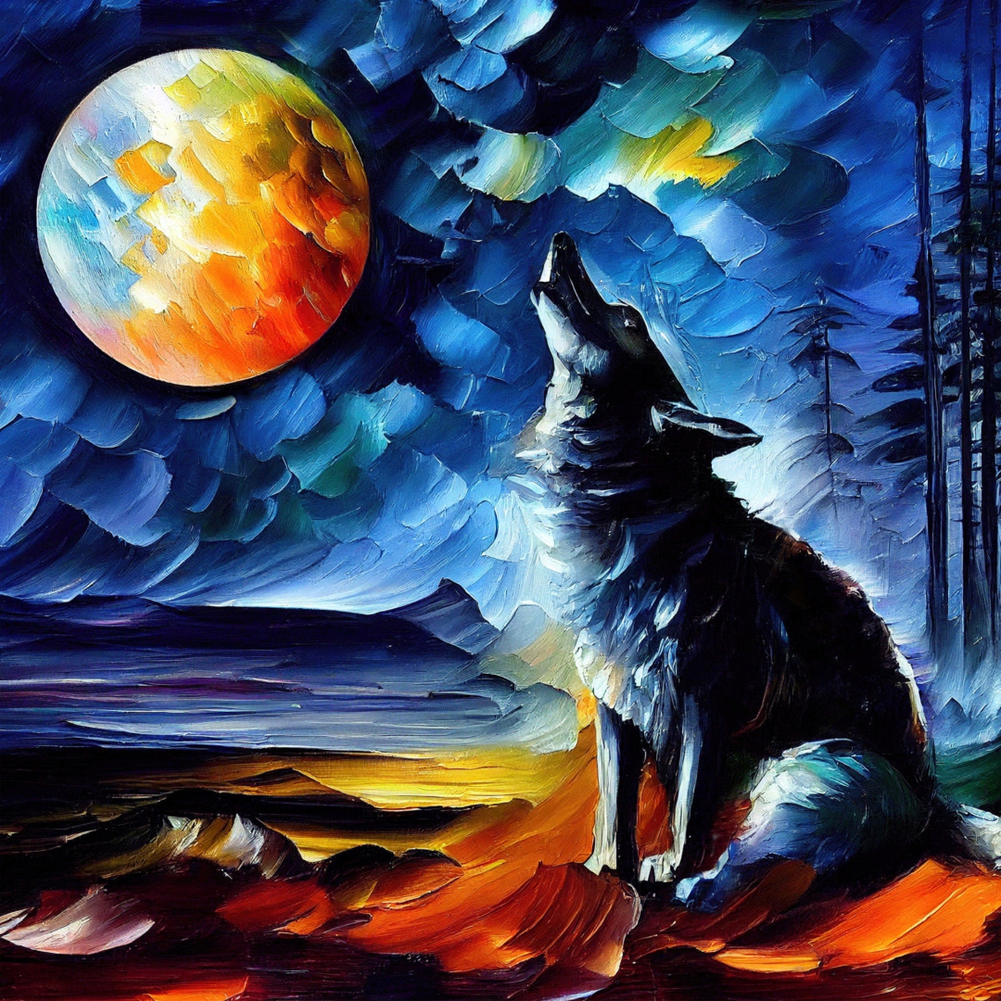 Wolf Canvas Print - Vibrant Howling Wolf Art on Wood Frame Canvas