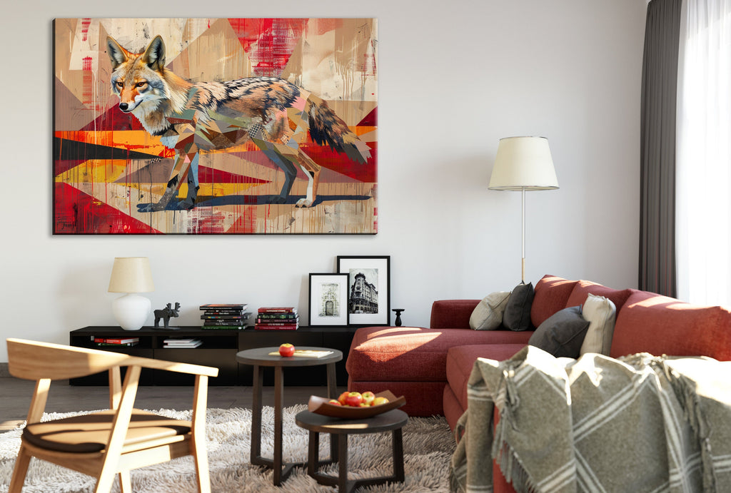 Contemporary Coyote Painting – Large Gallery Wrapped Canvas | Modern Desert Animal Art