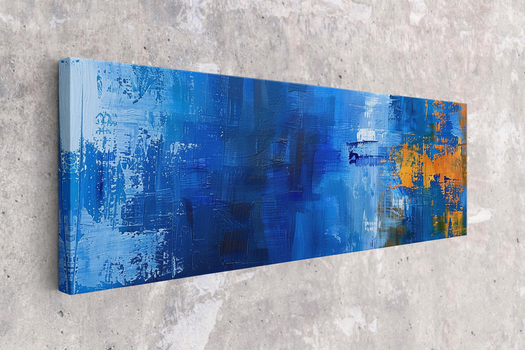 a painting of blue and yellow on a wall