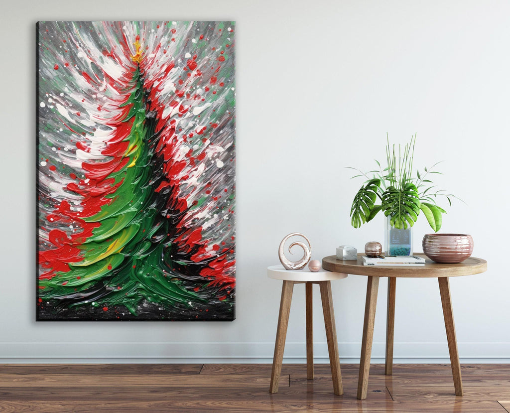 Abstract Christmas Tree Art | Festive Holiday Wall Art - Colorful Tree Print on Artist Canvas