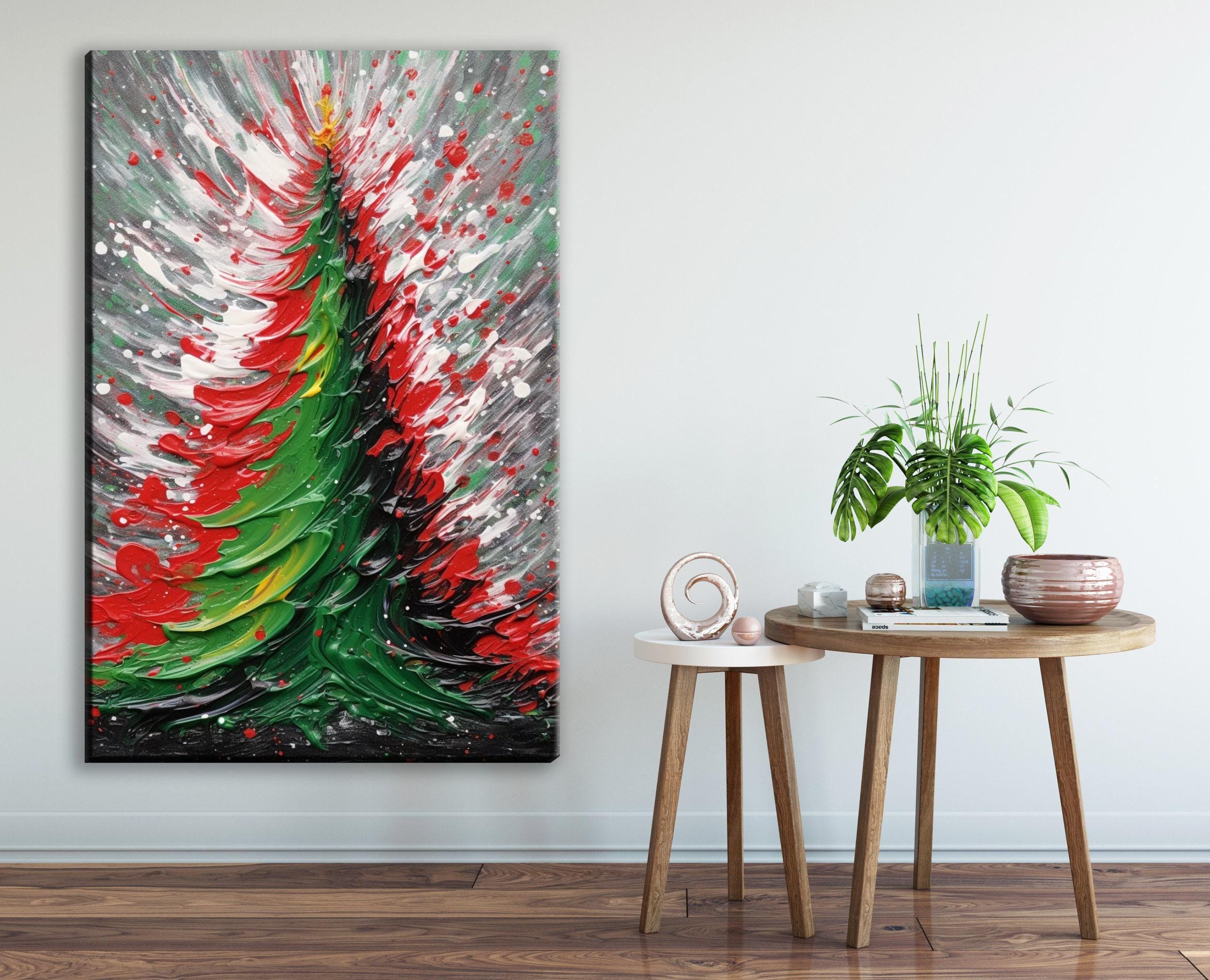 Abstract Christmas Tree Art | Festive Holiday Wall Art - Colorful Tree Print on Artist Canvas