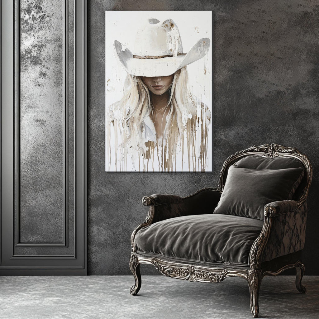 a chair in a room with a painting on the wall