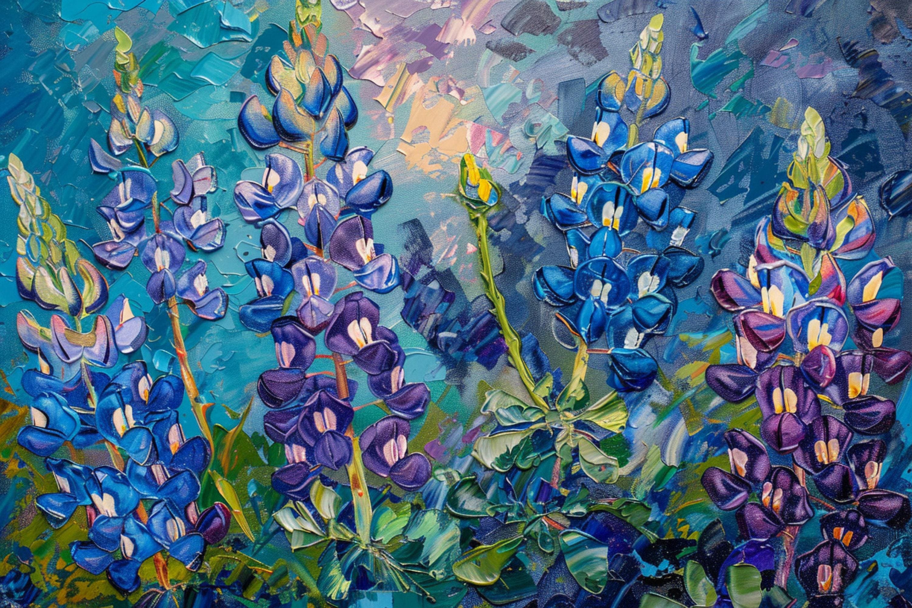 Texas Bluebonnet Painting - Large Canvas Wall Art | Blue Purple Flowers, Gallery Wrapped Print