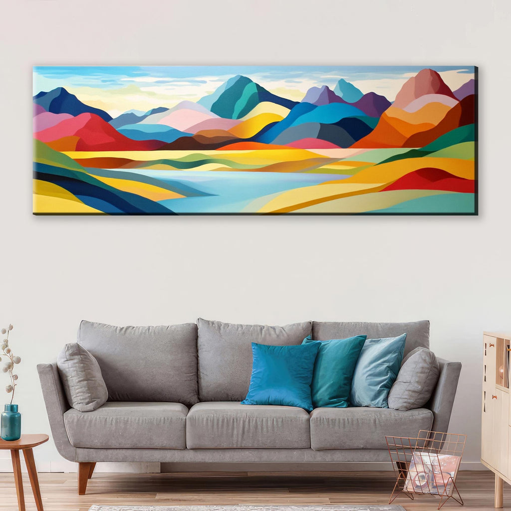 a living room with a couch and a painting on the wall