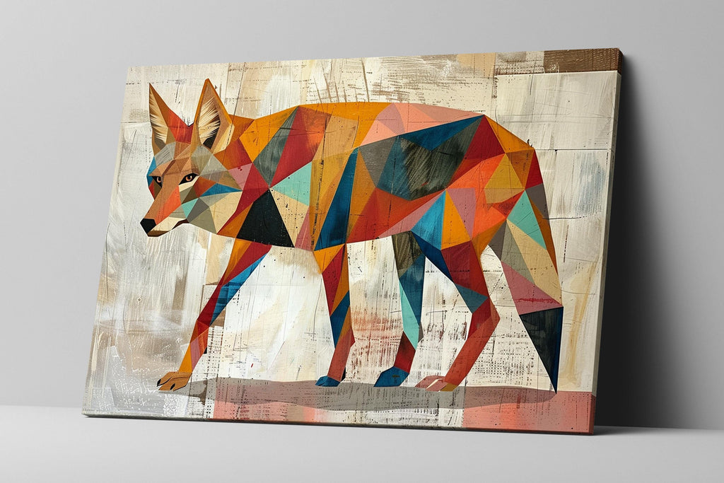 Retro Coyote Art - Large Canvas Print | Mid Century Modern Desert Decor, Gallery Wrapped