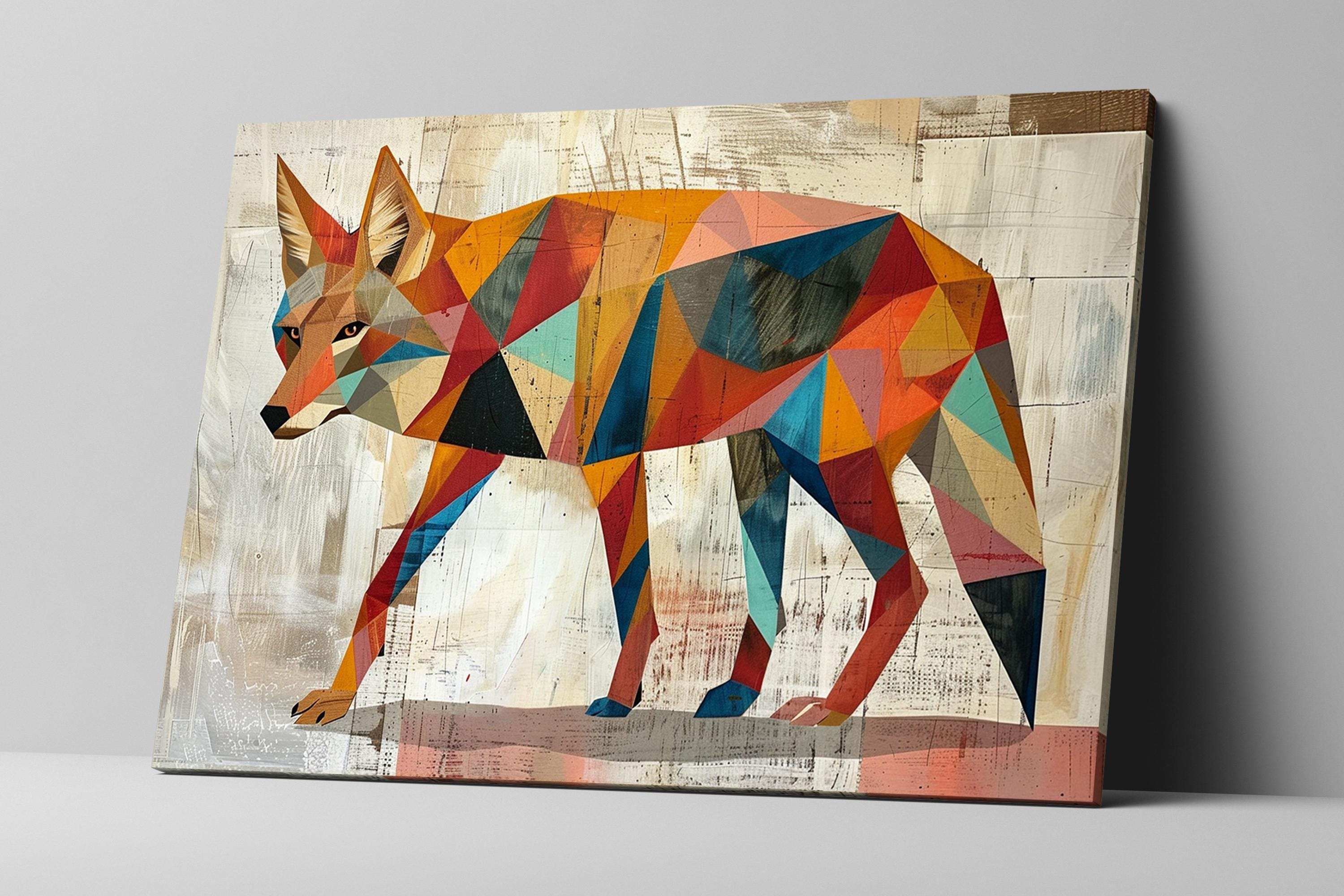 Retro Coyote Art - Large Canvas Print | Mid Century Modern Desert Decor, Gallery Wrapped