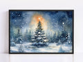 Beautiful Christmas Tree Winter Scene - Watercolor Painting, Print on Canvas, Artist Paper, Watercolor Paper, Available in Extra Large Sizes
