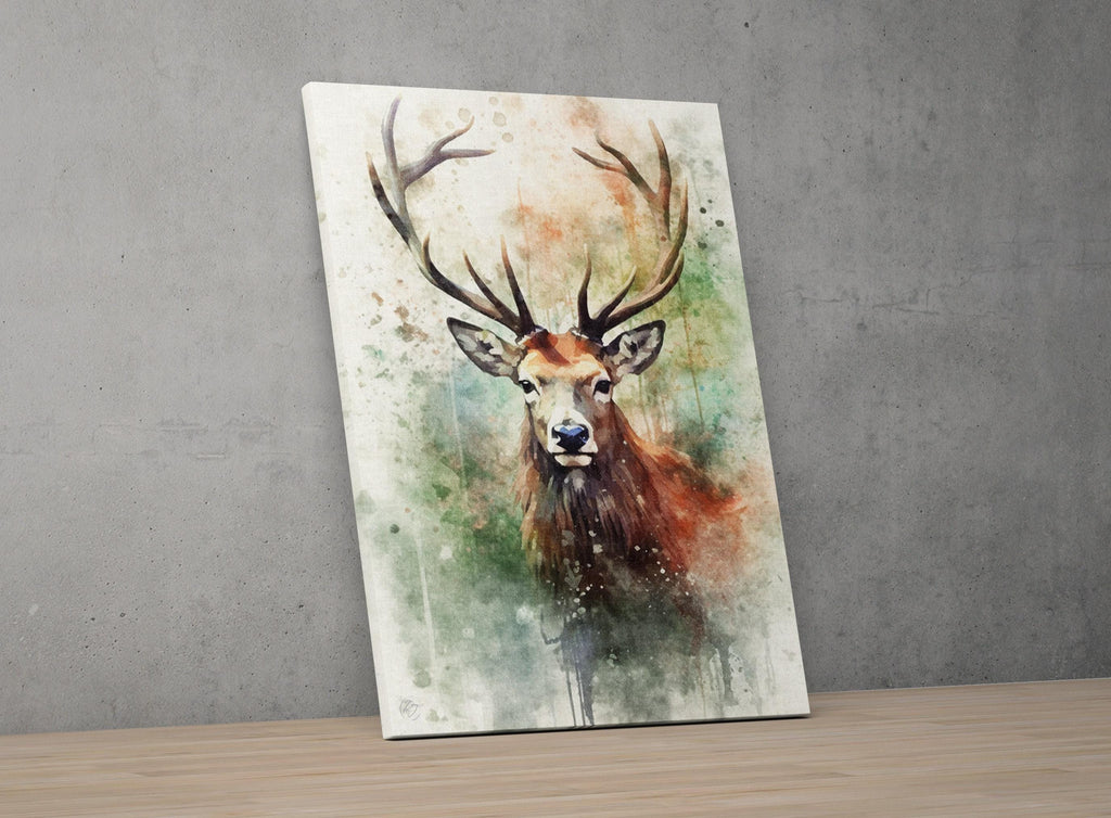 Elegant Reindeer Watercolor - Rustic Holiday Wall Art, Print on Canvas, Artist Paper, Watercolor Paper, Available in Extra Large Sizes