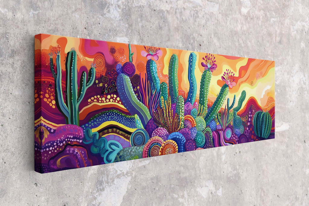 Saguaro Cactus Canvas Panoramic Wall Art – Large Framed Gallery Wrapped Print