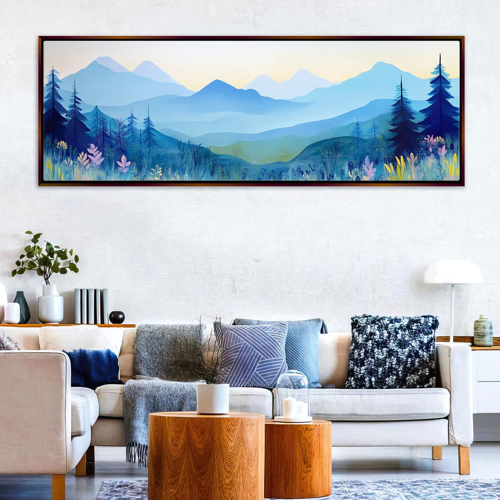 a living room filled with furniture and a painting on the wall