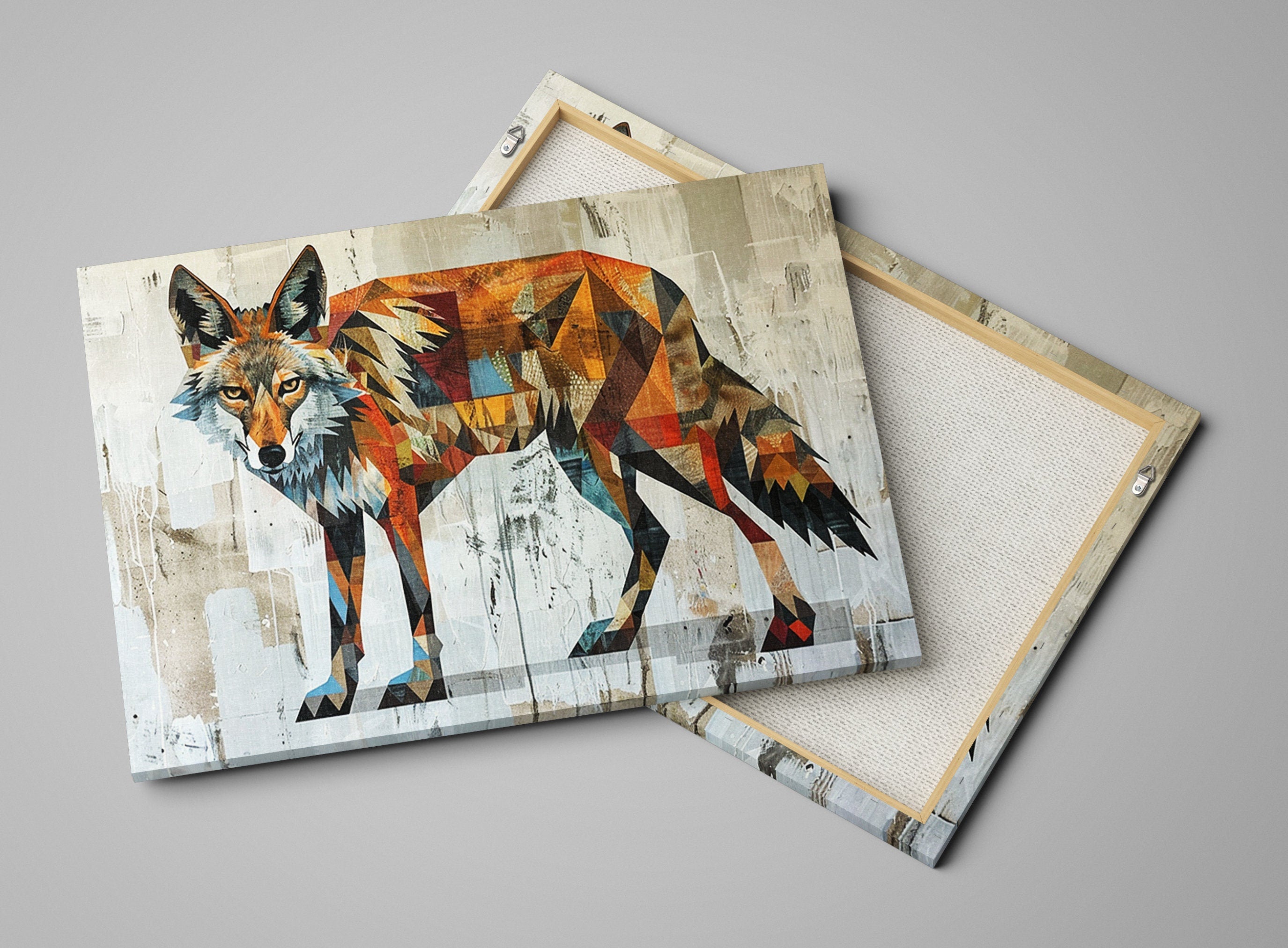 Modern Coyote Art | Large Canvas Art with Expressive Brush Strokes – UV Coated, Ready to Hang