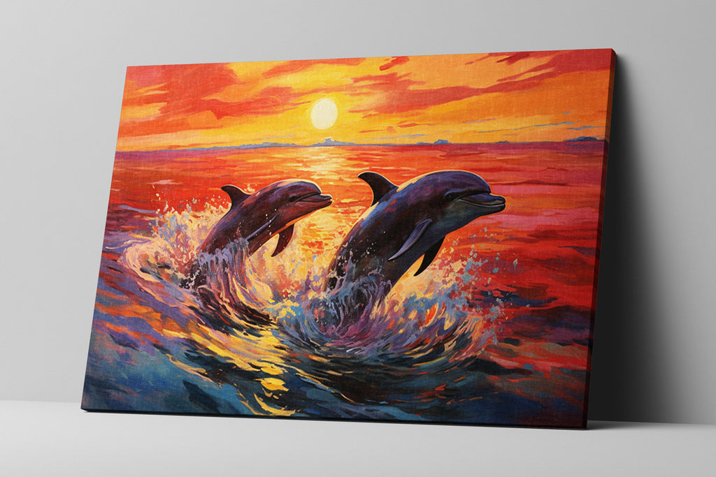 Dolphin Canvas Art – Large Ocean Wall Art | Pair of Dolphins, UV Coated Gallery Print