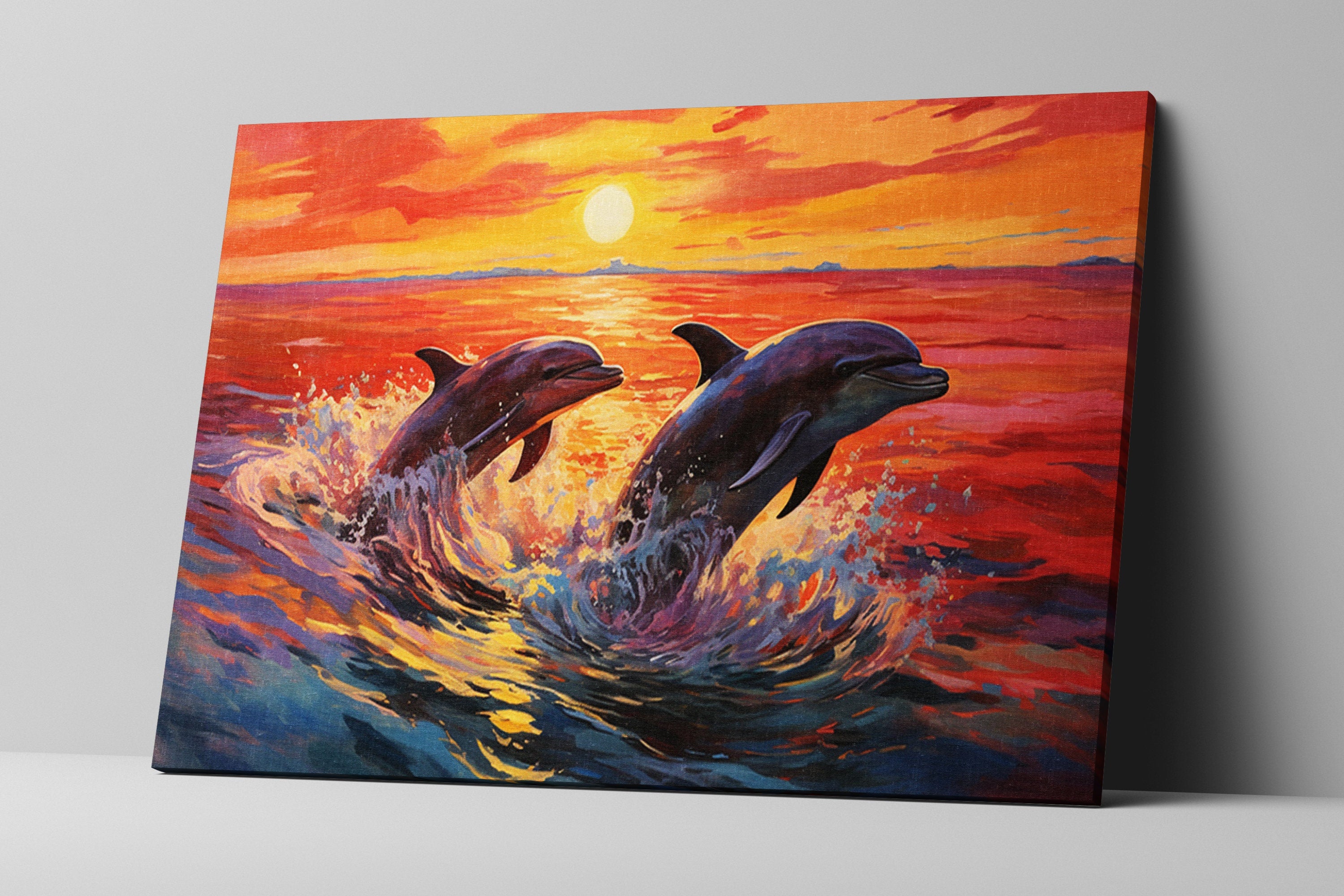 Dolphin Canvas Art – Large Ocean Wall Art | Pair of Dolphins, UV Coated Gallery Print