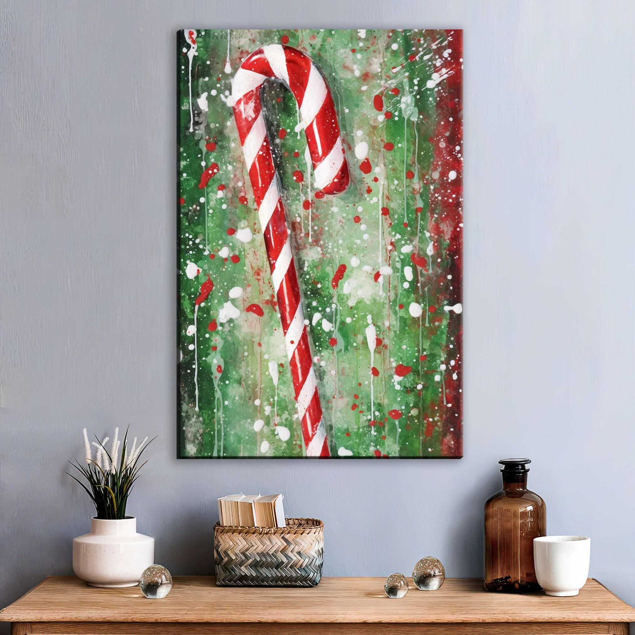 Christmas Wall Art – Peppermint Candy Cane Canvas | Festive Holiday Decor Print