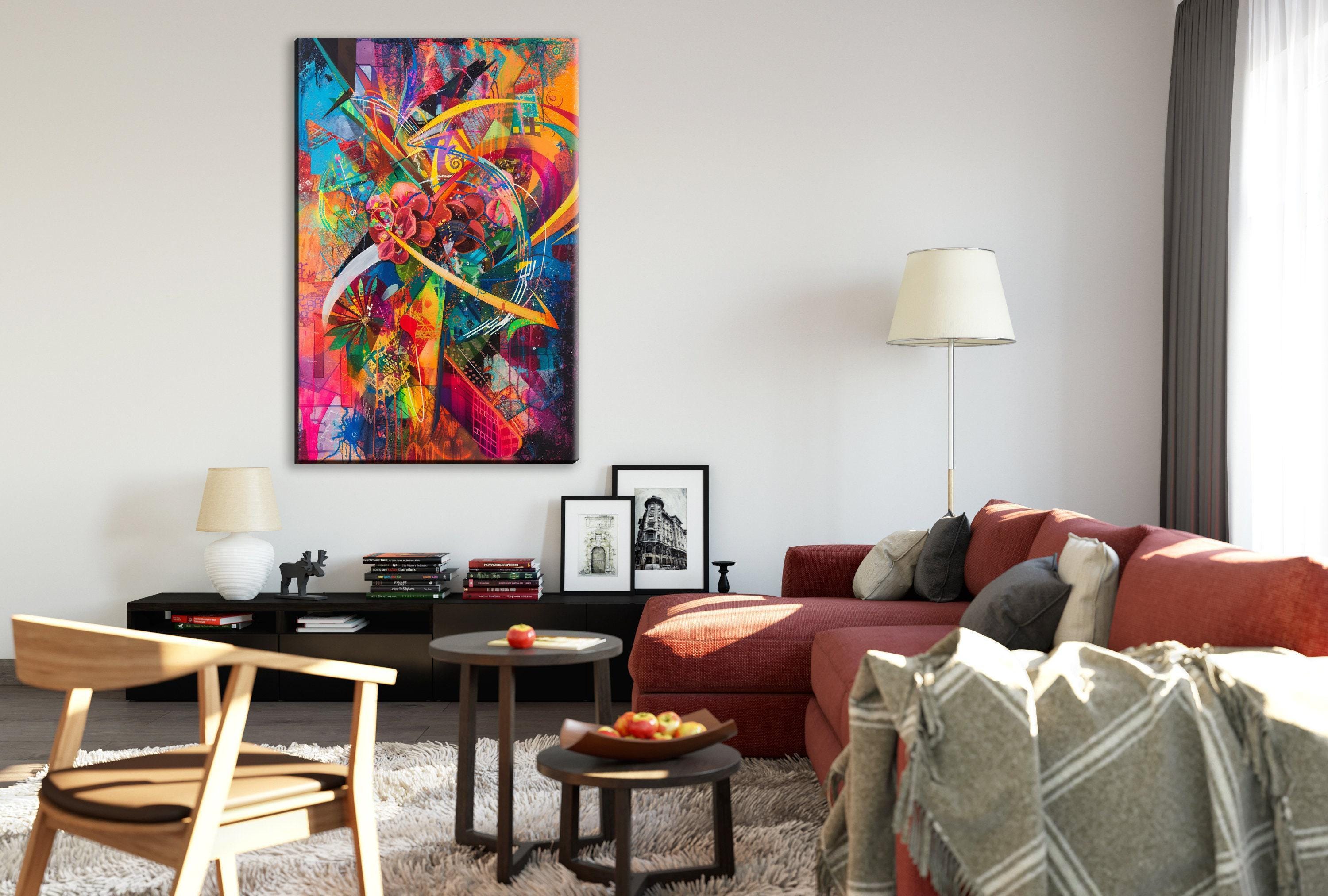 Retro Futurism Wall Art – Cosmic Retro Decor on Extra Large Gallery Wrapped Canvas