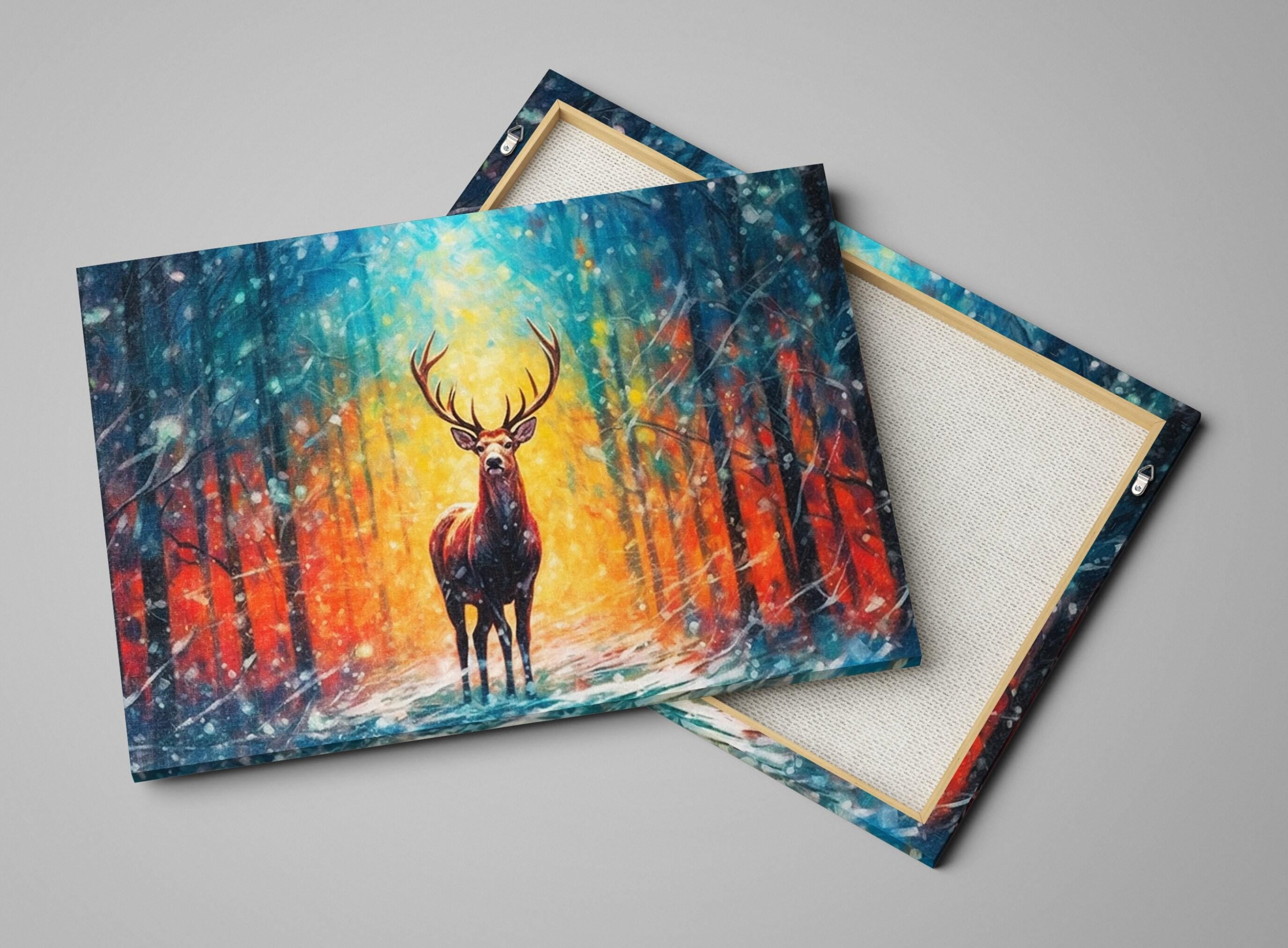 Christmas Reindeer Canvas | Large Rustic Christmas Print - Gallery Wrapped Art