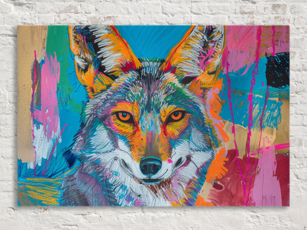Modern Coyote Canvas – Large Gallery Wrapped Pop Art Style Coyote Print, Ready to Hang