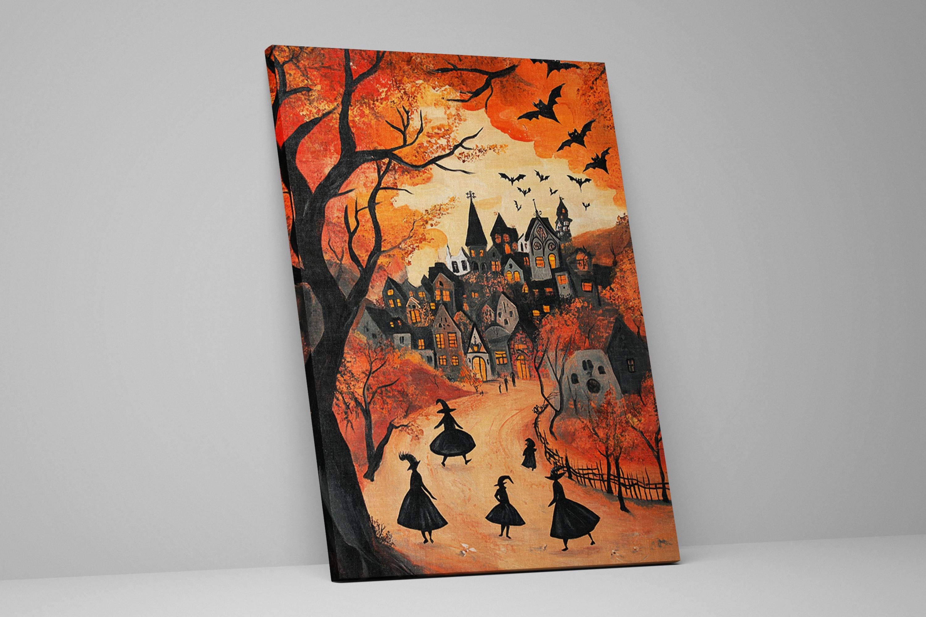 Halloween Witch Wall Art – Extra Large Framed Canvas Print | Spooky Home Decor