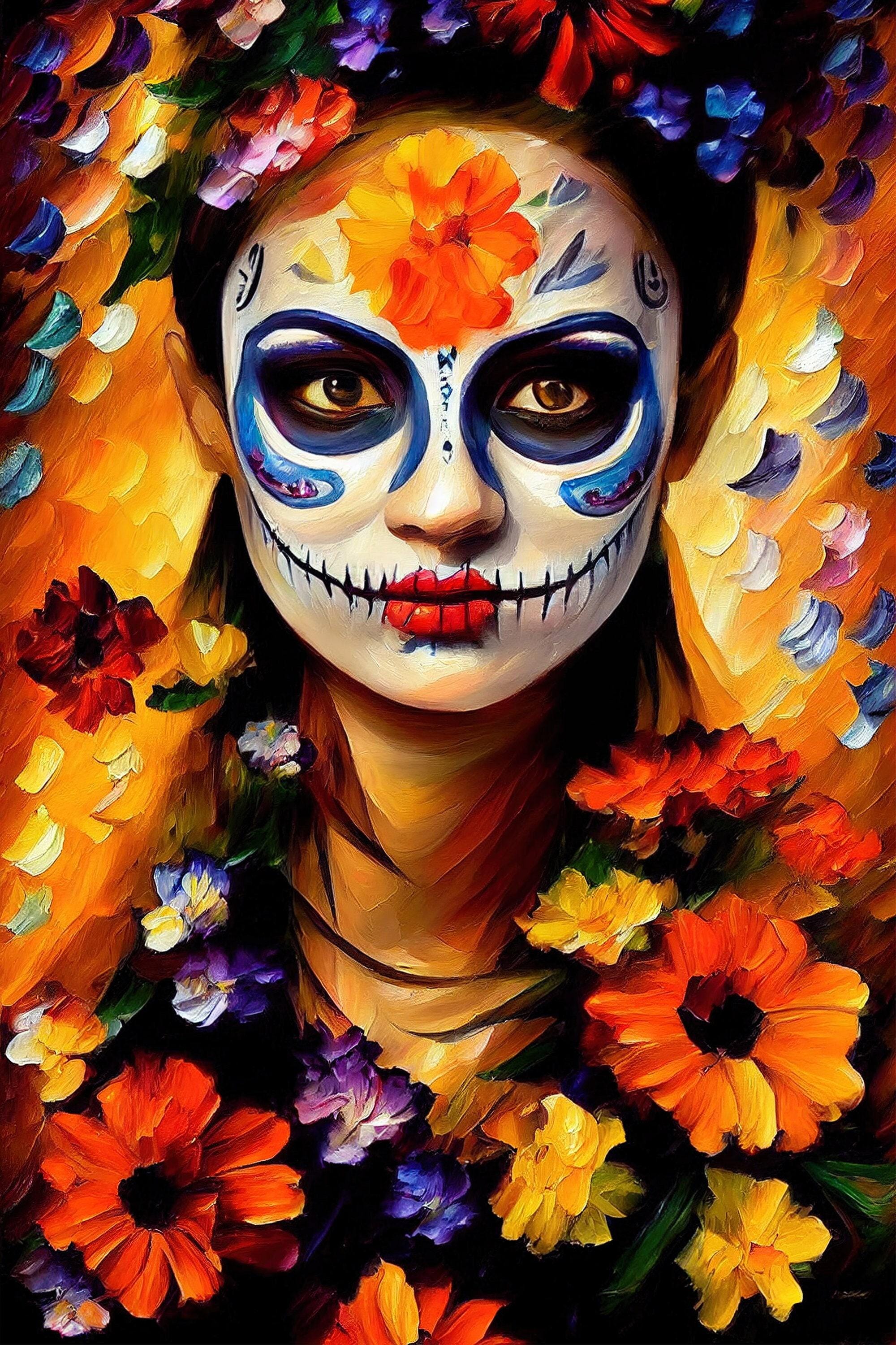 Day of the Dead Canvas Print – Sugar Skull Wall Art | Floral Skull Canvas Decor
