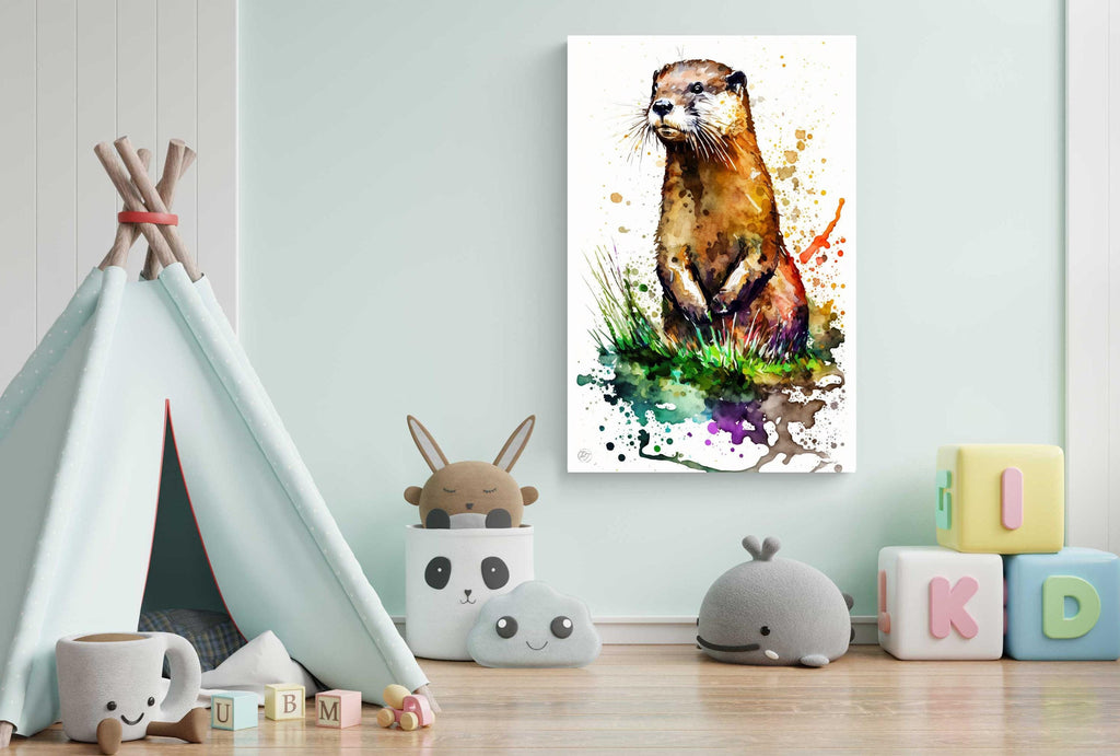 Nature's Acrobat: Watercolor Otter Wall Art Print, Giclee Print on Canvas, Artist Paper, Watercolor Paper, Available in Extra Large Sizes