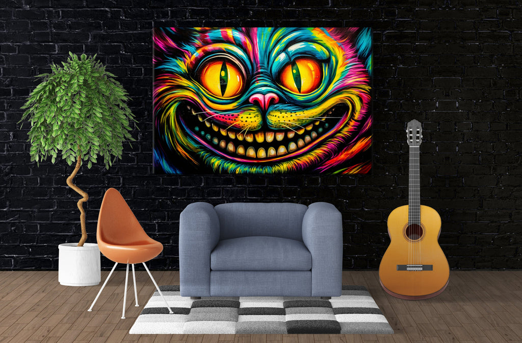 Cheshire Cat Wall Art – Vibrant Fantasy Canvas Print | Wonderland Themed Art
