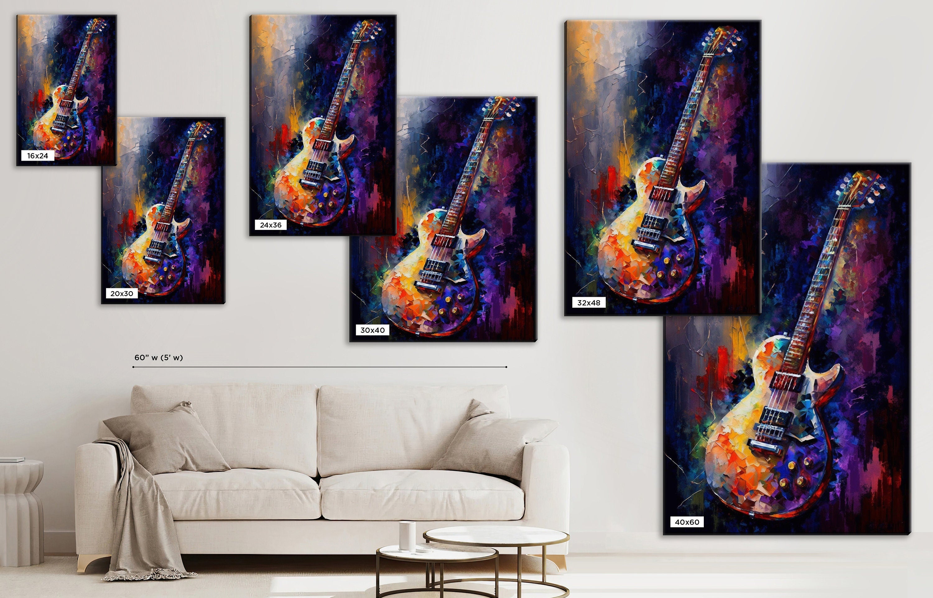 Electric Guitar Canvas - Large Guitar Painting | Music Wall Decor for Guitarists