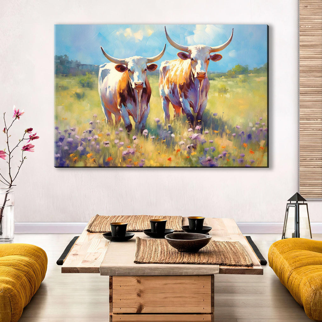 Texas Longhorn Canvas - Large Western Wall Art | Rustic Texas Pride Canvas