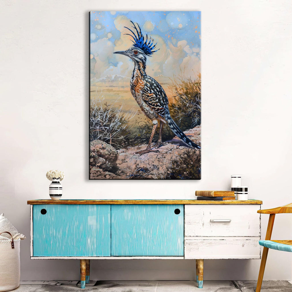 Desert Roadrunner Painting - Southwest Wall Art | Large Canvas Print, Ready to Hang