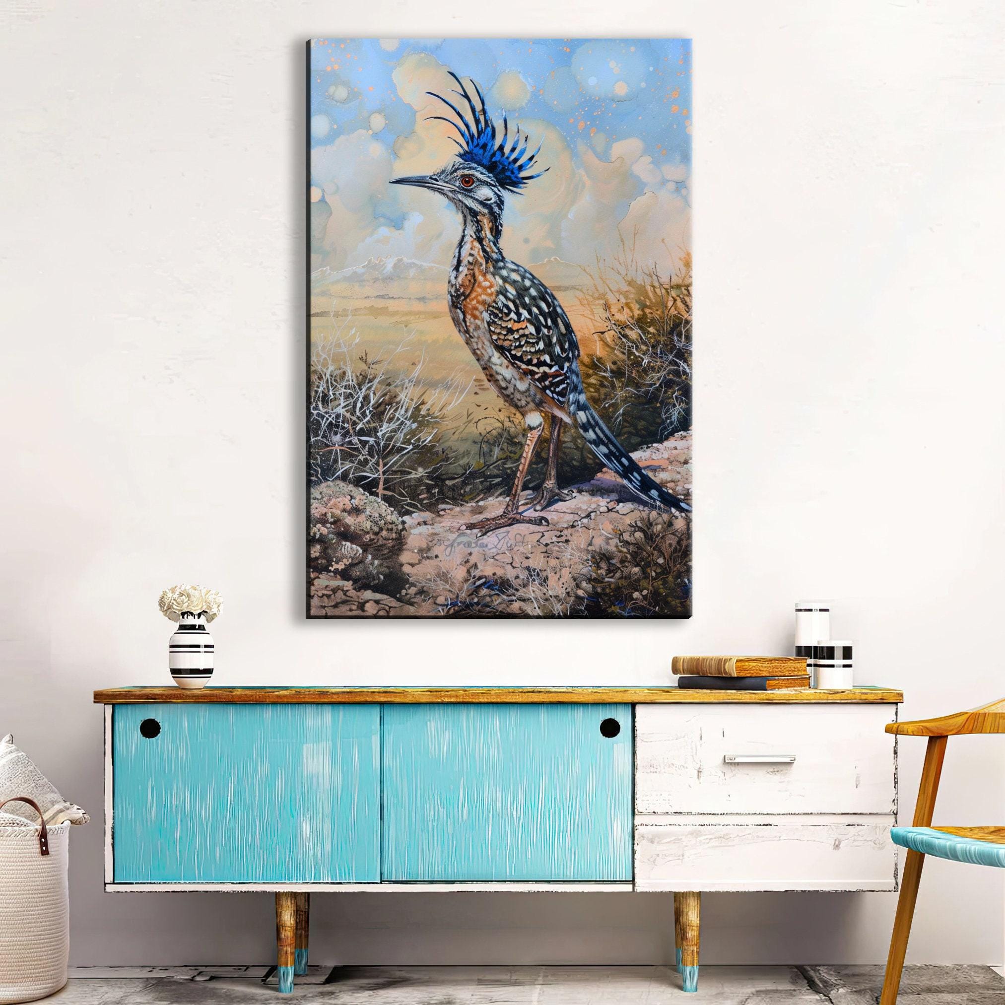 Desert Roadrunner Painting - Southwest Wall Art | Large Canvas Print, Ready to Hang