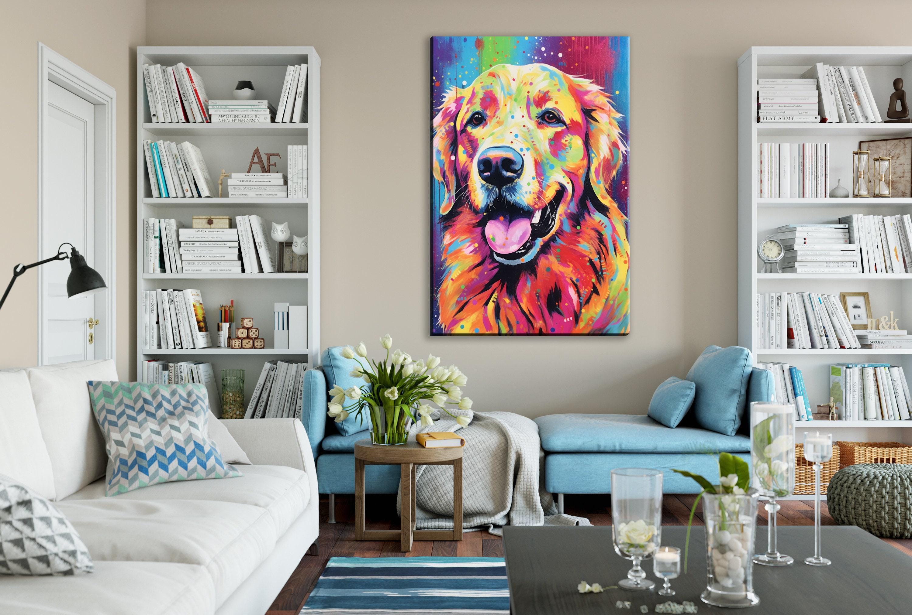 Golden Retriever Canvas - Large Colorful Dog Wall Art Print With Wood Frame
