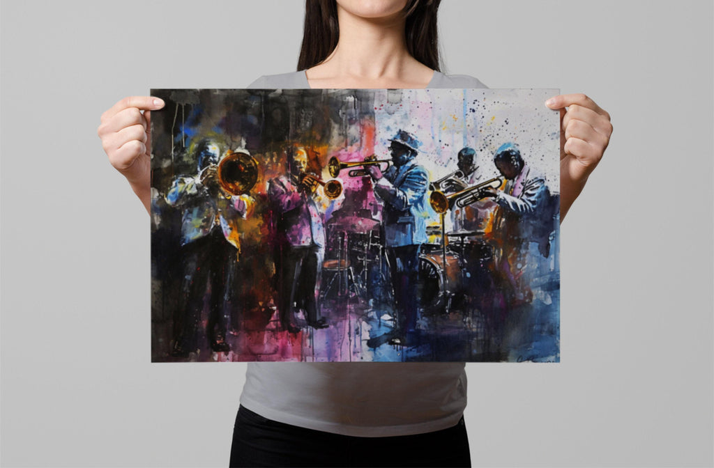 Soulful Jazz Band Watercolor Print – Jazz Wall Art, Giclee Print on Canvas, Artist Paper, Watercolor Paper, Available in Extra Large Sizes