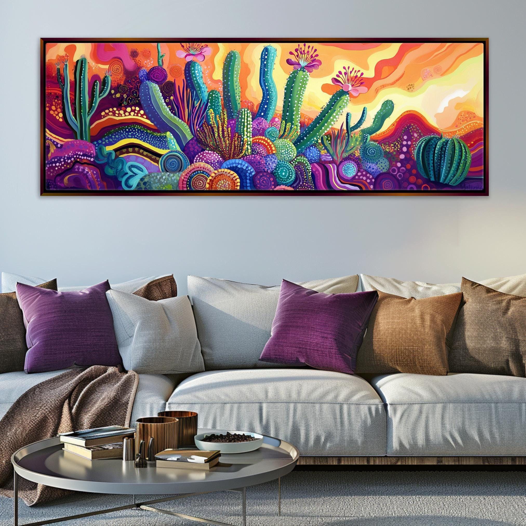 Saguaro Cactus Canvas Panoramic Wall Art – Large Framed Gallery Wrapped Print