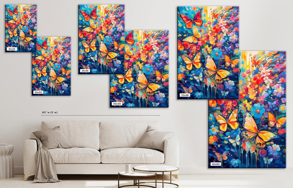 Butterfly Wall Art – Large Canvas Art with Vibrant Butterfly Print & Wood Frame