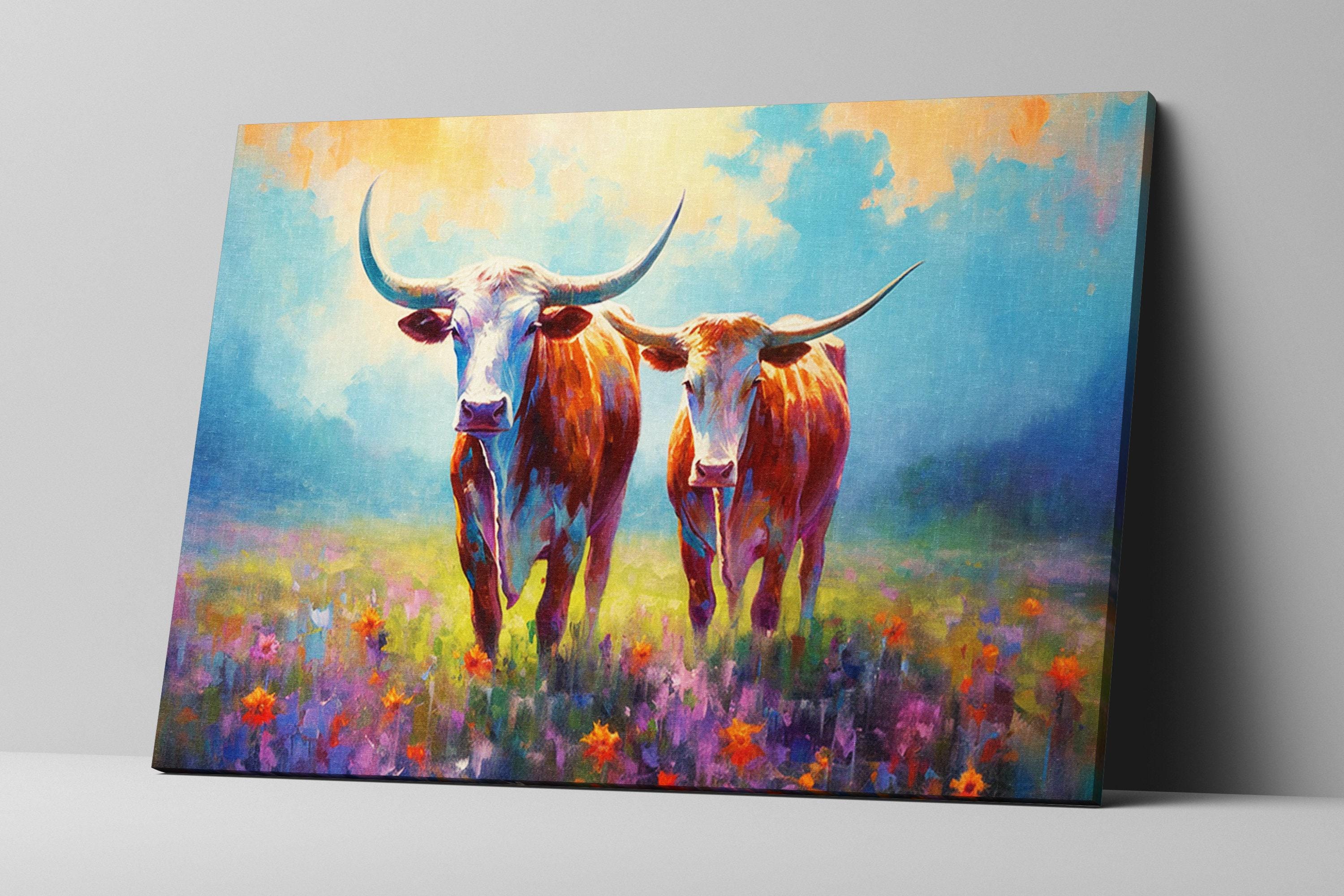 Texas Longhorn Wall Art - Large Canvas Art Print With Rustic Western Decor