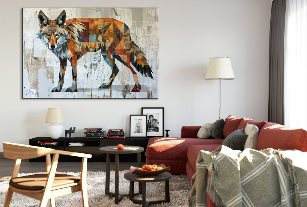 Modern Coyote Art | Large Canvas Art with Expressive Brush Strokes – UV Coated, Ready to Hang