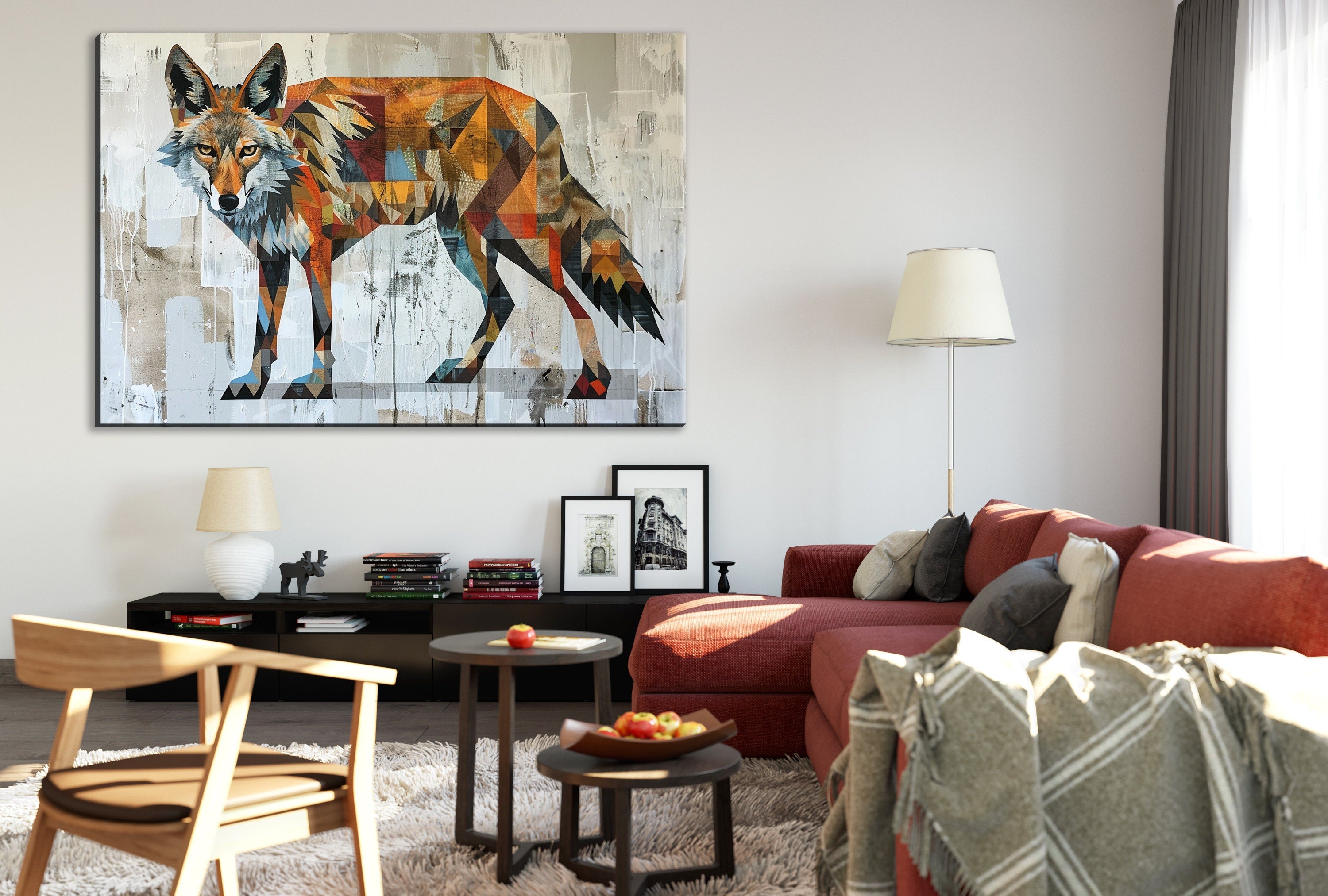 Modern Coyote Art | Large Canvas Art with Expressive Brush Strokes – UV Coated, Ready to Hang