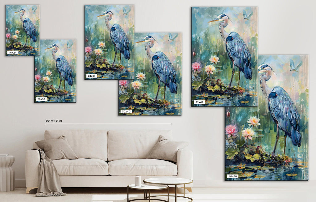 Blue Heron Wall Art – Large Coastal Canvas Art | Wetland Sanctuary Print on Gallery Wrapped Canvas