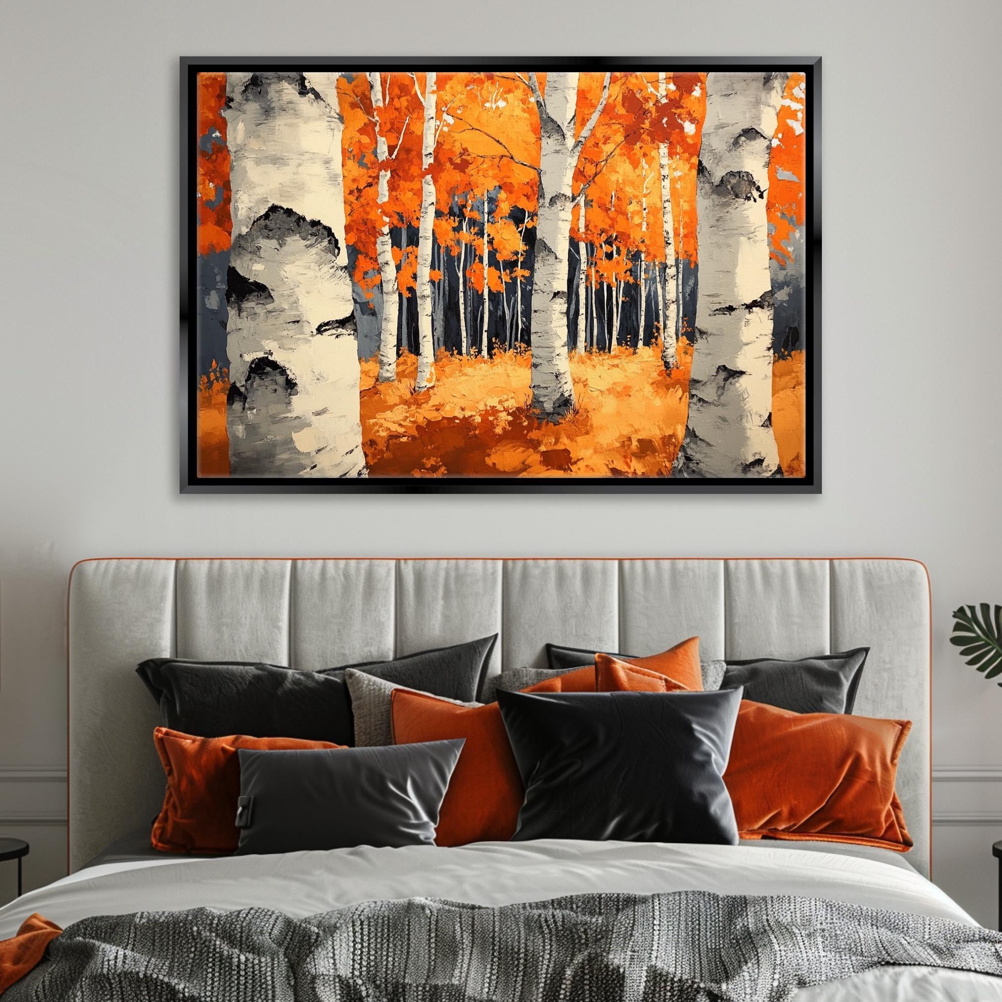 Birch Trees Wall Art – Extra Large Canvas | Framed Fall Colors Painting, Ready to Hang