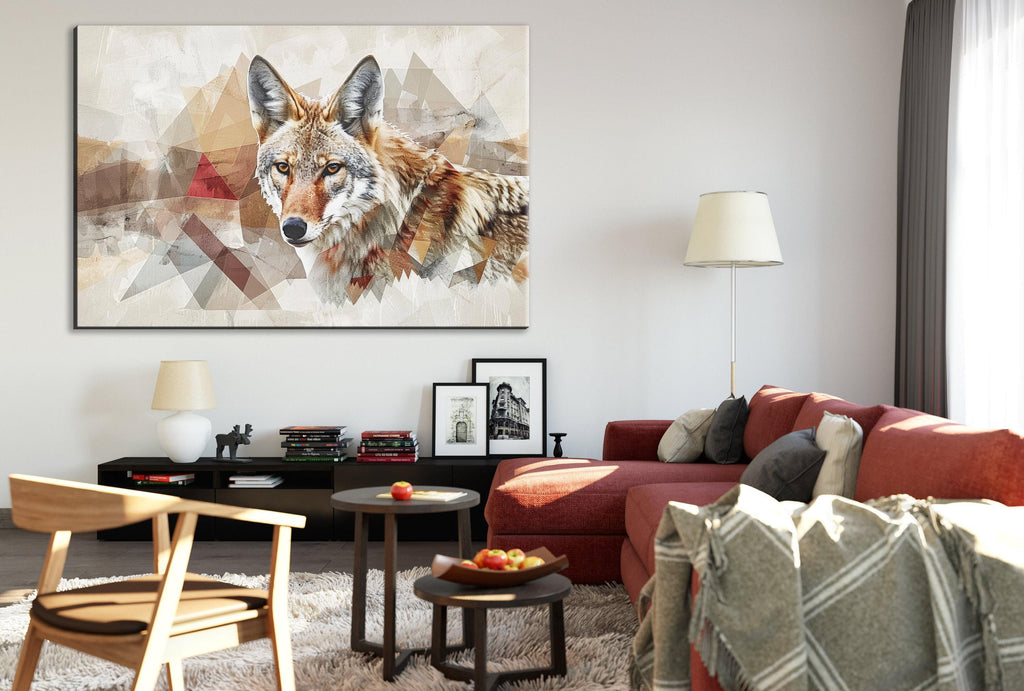 Minimalist Desert Coyote | Large Canvas Art - Modern Chic Gallery Wrapped Print