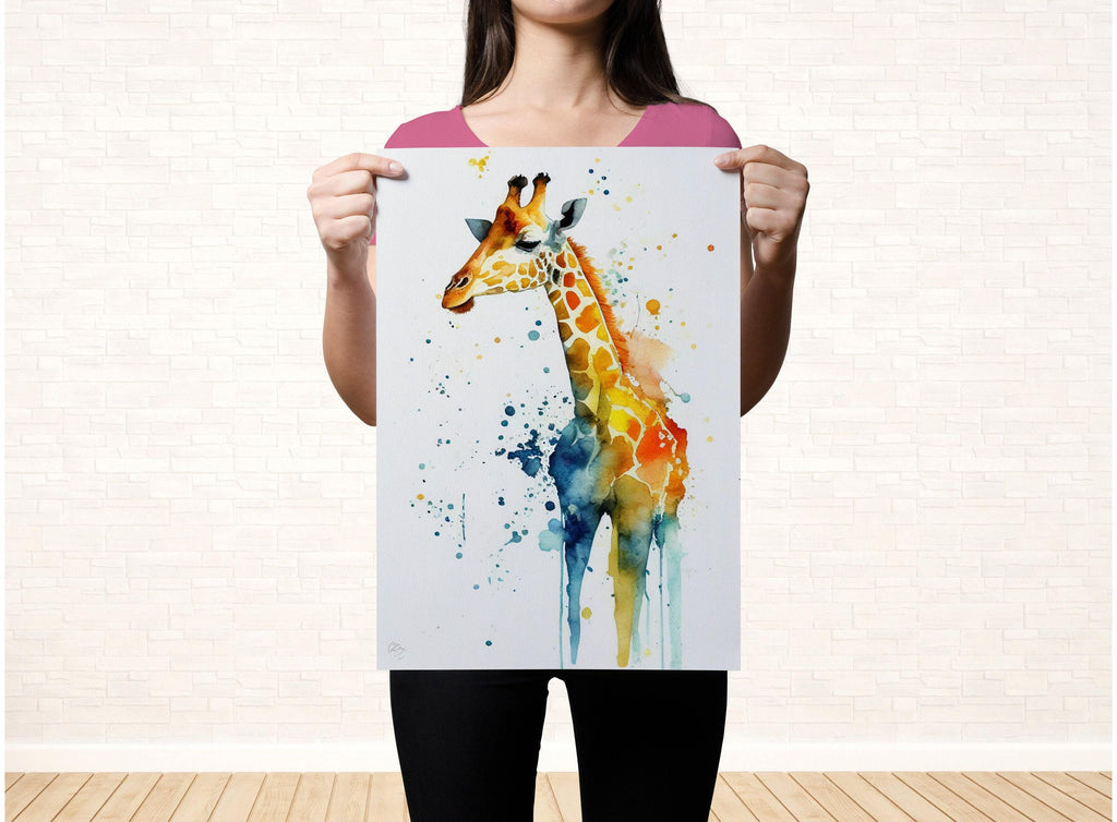 Wildlife Majesty: Giraffe Watercolor Painting, Giclee Print on Canvas, Artist Paper, Watercolor Paper, Available in Extra Large Sizes