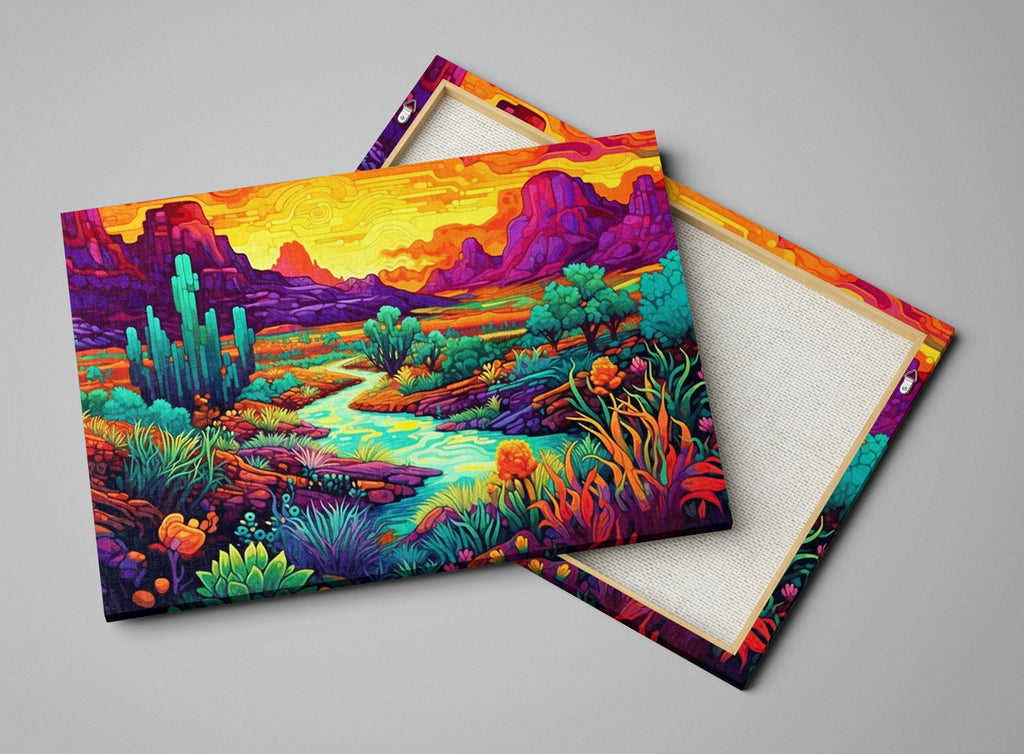 Neon Desert Canvas - Vibrant Southwest Wall Art | Phad Style Painting on Large Canvas