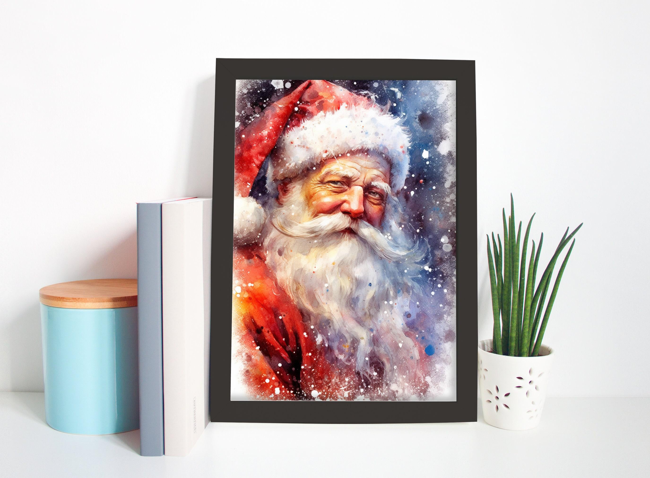Santa Claus Watercolor Print - Cozy Holiday Art, Giclee Print on Canvas, Artist Paper, Watercolor Paper, Available in Extra Large Sizes
