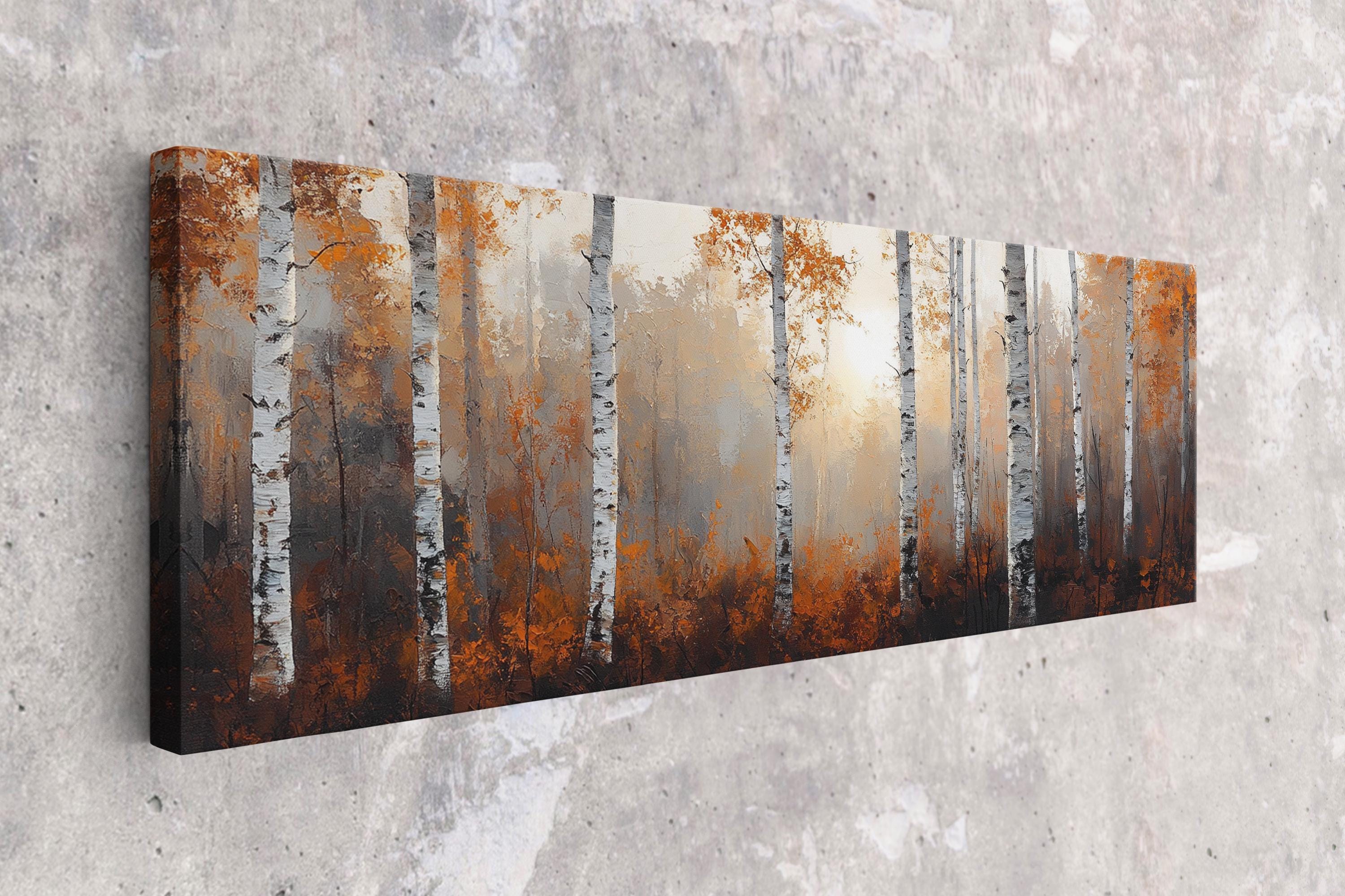 Birch Tree Canvas - Panoramic Wall Art | Oversized Autumn Forest Canvas, Gallery Wrapped