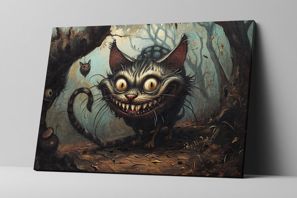 Cheshire Cat Canvas – Gallery Wrapped Print with Mischievous Smile | Extra Large Wall Art