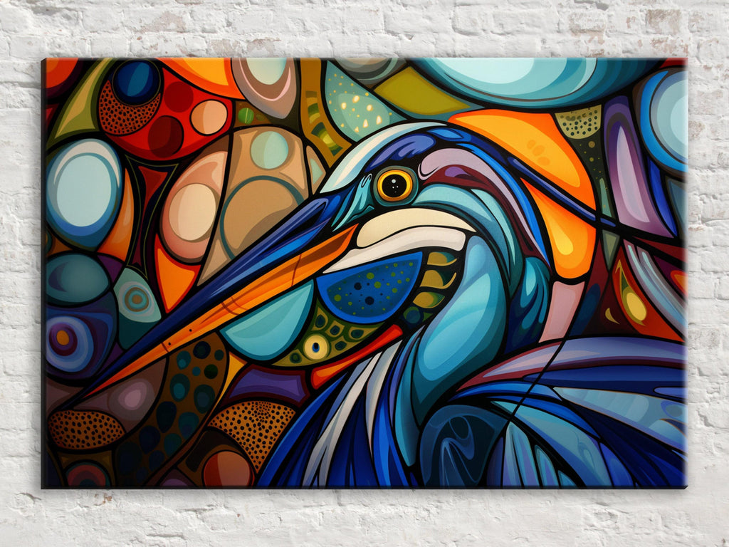 Blue Heron Wall Art – Abstract Blue Heron Print on Large Gallery Wrapped Canvas